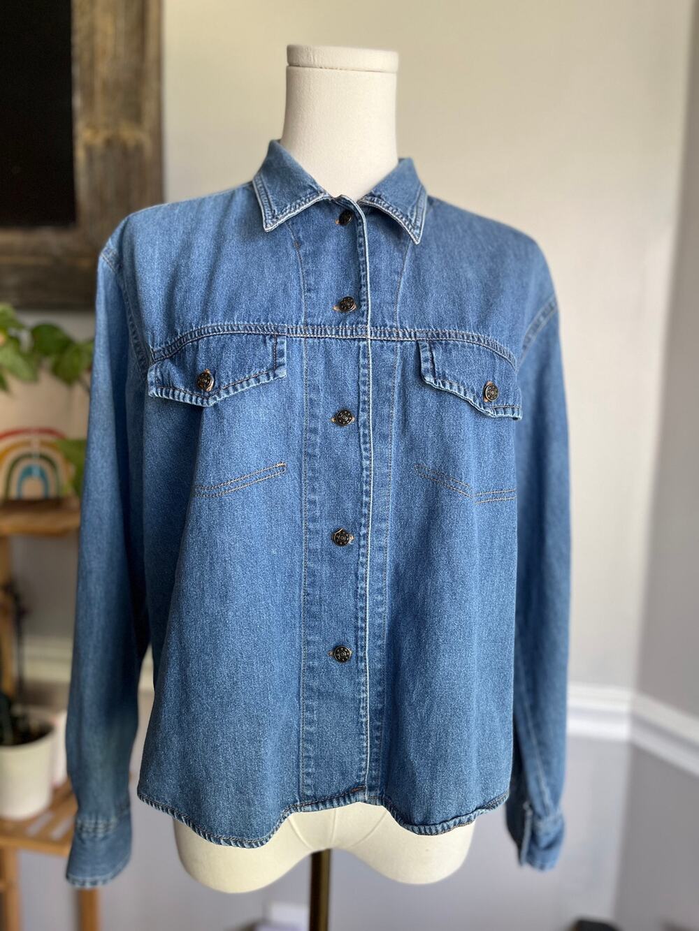 Vintage 90s Denim Button Down Shirt Western Size Medium